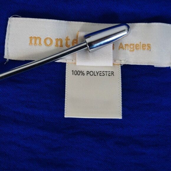 Monteau Los Angeles Womens Blouse Size S Royal Blue V Neck Buttoned Top - Picture 10 of 10